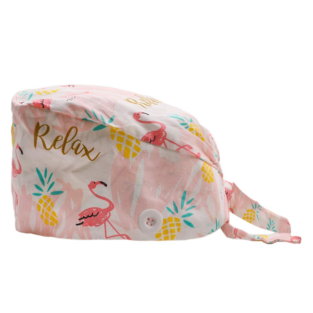 Printed Working Cap with Button and Sweatband Adjustable Tie Back Hat for Women Men