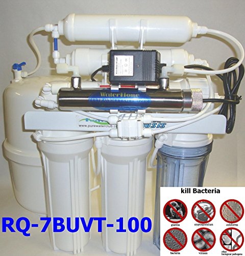 Home drinking 100 GPD 7 stage UV+RO+DI+TANK Complete Reverse Osmosis Water Filter System