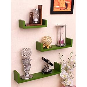 Home Sparkle Sh423 Wooden Wall Shelves (Set of 3, Green)