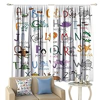 Bohogifts Alphabet Decor Curtains, Childrens Drawing Cute Zoo Animals Alphabet Artwork Window Covering for Living Room 2 Panels Set, Each Panel 54" W x 84" L