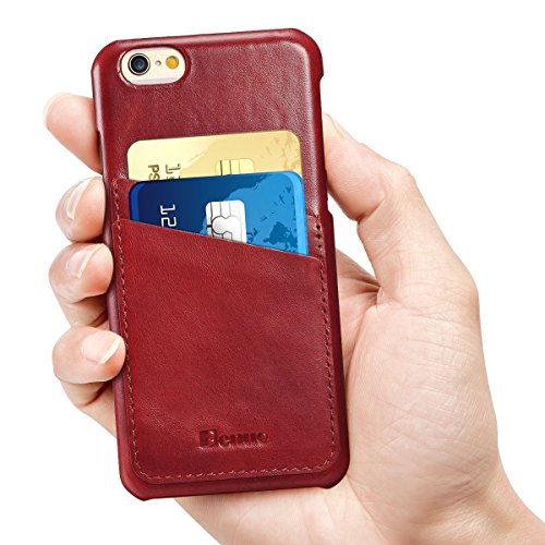 iPhone 6s / 6 Case, Benuo [Card Slot Vintage Series] [Genuine Leather] Soft Corrected Grain Leather Case [2 Card Slots], Slim Leather Case Back Cover [Business Style] for iPhone 6 / 6s 4.7 inch (Red)