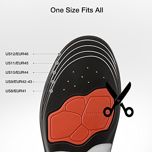 Plemo Athletic Shoe Insoles Cuttable, Arch SUPPORTS Orthotics Shoe Inserts For Plantar Fasciitis and Flat Feet For Pain Relief, Full Length (Size 8-12 Black)