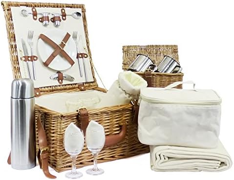 Luxury Westminster 2 Person Wicker Picnic Basket Set - Includes Accessories - Gift ideas for Mothers Day, Mom, Birthday, Wedding gifts, Anniversary, Corporate, Business, Vacation, Thank you