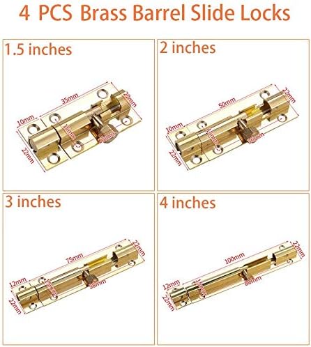 Kungfu Mall 4 PCS Door Bolt Brass Barrel Slide Lock Surface Mounted ...