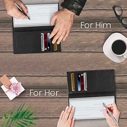 Genuine Leather Checkbook Cover For Women & Men - Checkbook Holder Check Book Covers For Duplicate Checks Card Wallet RFID