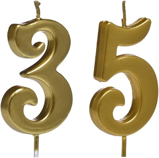 Amazon.com: MMJJ Gold 35th Birthday Candles, Number 35 Cake Topper for ...