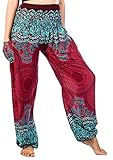 Lofbaz Women's Rose Flower 1 Smocked Waist Harem Pants One Size Burgundy