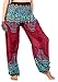 Lofbaz Women's Smocked Waist Rose Flower Harem Pants Burgundy Size M