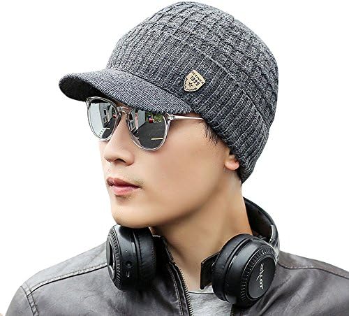 Thenxin Unisex Beanie with Visor,Men Women Wool Knit Ski Caps Baggy Slouchy Beanie with Brim