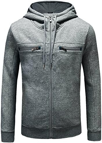 JoJoJoy Men's Full Zip Fleece Hoodie Lightweight Jacket Hooded Sweatshirt Cotton Coat Dark Grey Large