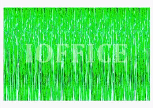 IOFFICE 12 FT X 8 FT. Metallic Green Foil Fringe Curtains Door Window Curtain Party Decoration (12' x 8', Green)
