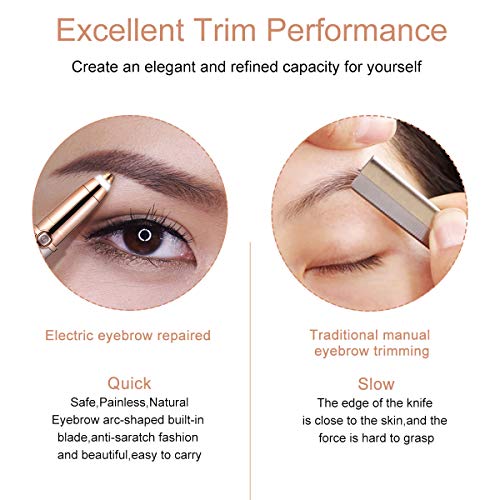 Eyebrow Trimmer Epilator Electric Razor for Women, Eyebrow Painless Hair Removal with LED Light for Good Finishing and Well Touch-Rose Gold (Battery Not Included) (new gold)