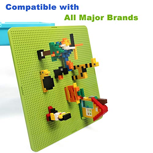 burgkidz Kids 5-in-1 Multi Activity Table Set - 500 Pieces Building Blocks Compatible Bricks Toy, Play Table Includes 1 Chair and Building Block Table with Storage, Green Baseplate Board/Blue Color - Thumbnail 2