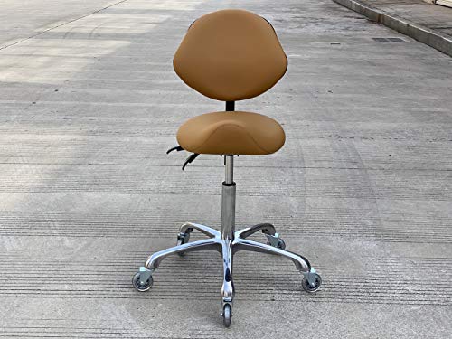 FRNIAMC Ergonomic Saddle Stool with Removable Backrest Swivel Rolling Height Adjustable Chair for Clinic Dentist Beauty Salon Tattoo Home Office (Camel)