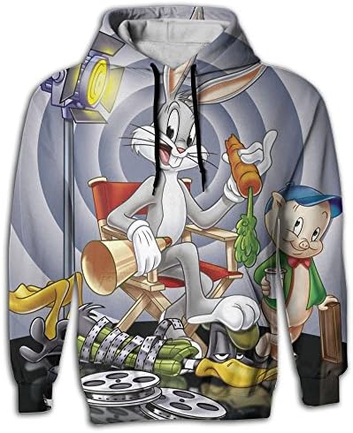 Hufiopc Bugs Bunny Mens 3d Printed Athletic Hooded With A Hat Printed Pullover Big Pockets Sweatshirt