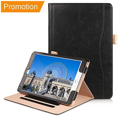 New iPad 9.7 2018/2017/iPad Air/Air 2 Case - Soweiek Premium Leather Folio Protective Smart Stand Cover Auto Wake/Sleep with Hand Strap,Pencil Holder and Pocket, Black