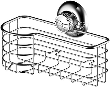 123 Dynamic Stainless Steel Rustproof Kitchen Sink Sponge &amp; Scrub Brush Holder Basket - Super Strong Rotate &amp; Lock Vacuum Suction Cup - Storage for Kitchen, Bathroom &amp; Shower