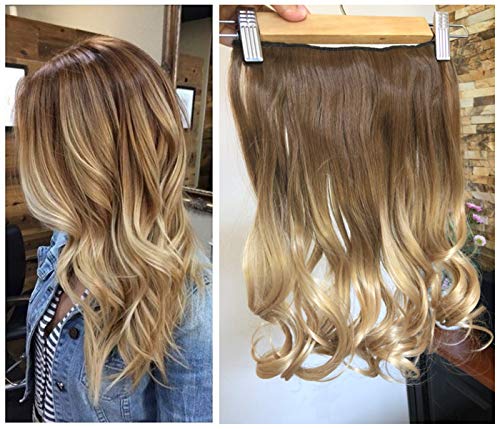 17 Inches 120grams Thick One Piece Half Head Wavy Curly Ombre Clip in Hair Extensions (Col. Light brown/sandy blonde) DL - Thumbnail 3