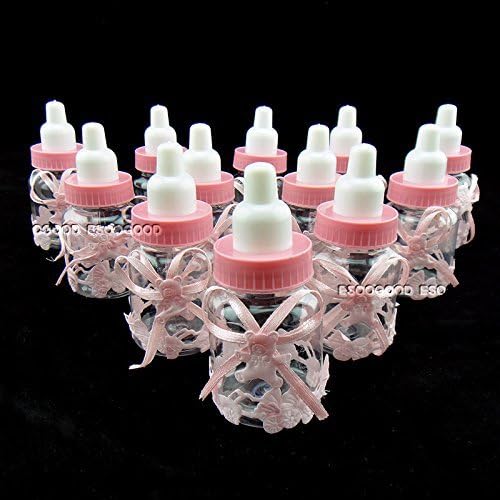 gzzhonghneg 12PCS Fillable Bottles Candy Box Baby Shower Baptism Party Favour Christening Pink with Bear