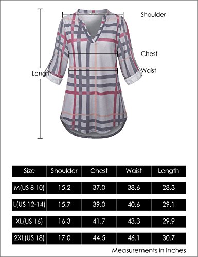 SeSe Code Blouses for Women Fashion 2023, Ladies 3/4 Sleeve Business Casual Tops Fall Dressy Shirts Stretchy Work Tartan Tunic Grey and Beige M - Thumbnail 6