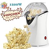 Popcorn Machine 1200W Hot Air Popcorn Popper Electric Maker for Home with On Off Switch, No Oil Needed (Black)