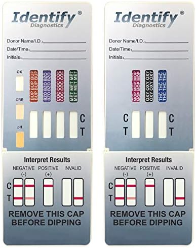 100 Pack Identify Diagnostics 7 Panel Drug Test Dip with 3 Adulterants OX, CRE, pH - Testing Instantly for 7 Different Drugs BUP, BZO, COC, MET, MOP, OXY, THC ID-CP7-DIP-ADULT (100)