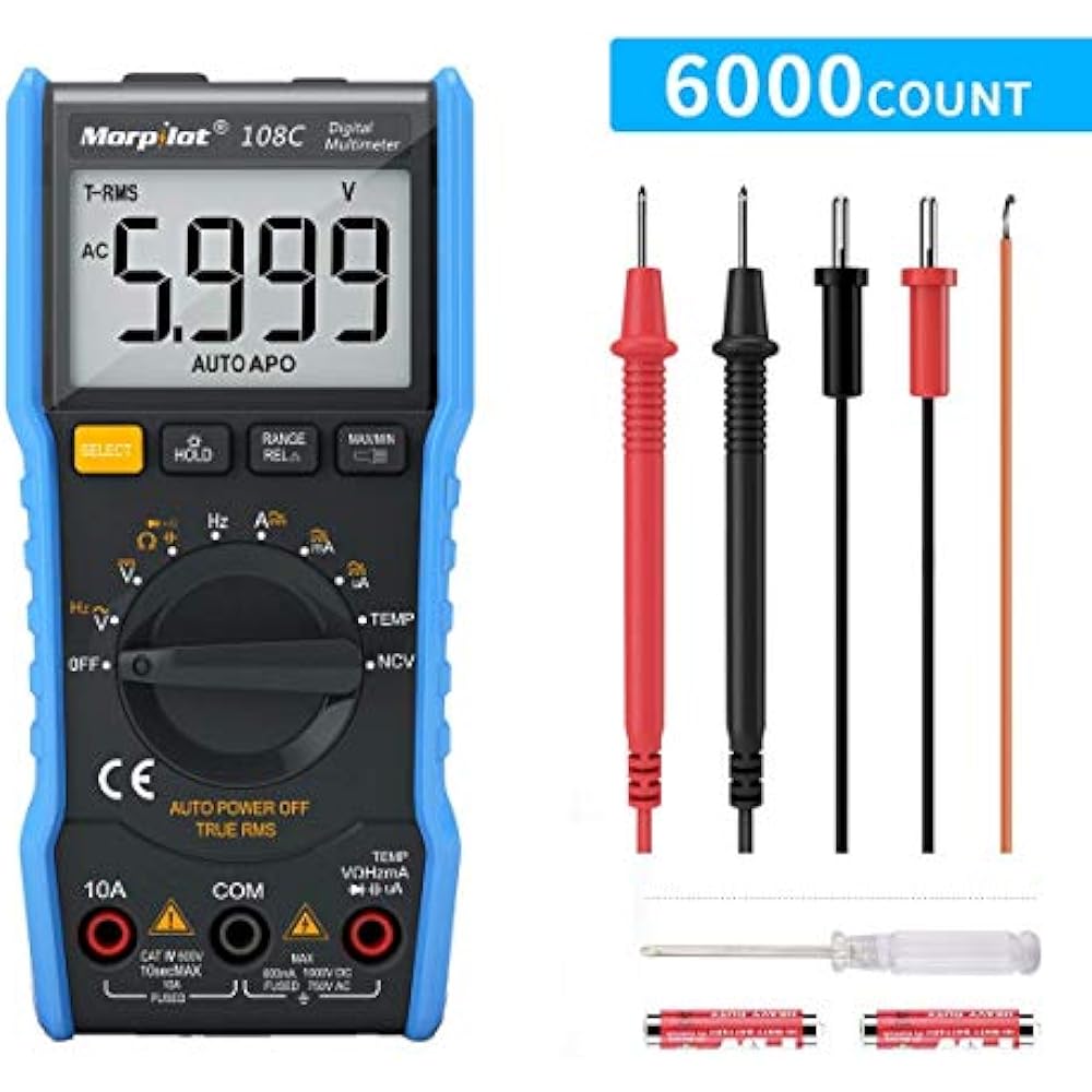 Digital Multimeter, TRMS 6000 Counts Manual And Auto Ranging, Amp Volt