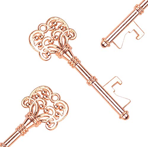 Aokbean 50pcs Wedding Favor Souvenir Gift Set Pillow Candy Box Vintage Skeleton Key Bottle Openers Escort Gift Card Thank You Tag French Ribbon (Rose Gold) - Thumbnail 4