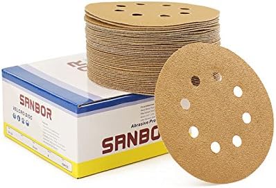 Sanbor Abrasive 5-inch 8-hole Hook and Loop Dustless Sanding Discs Sandpaper, 40-Pack(240G)