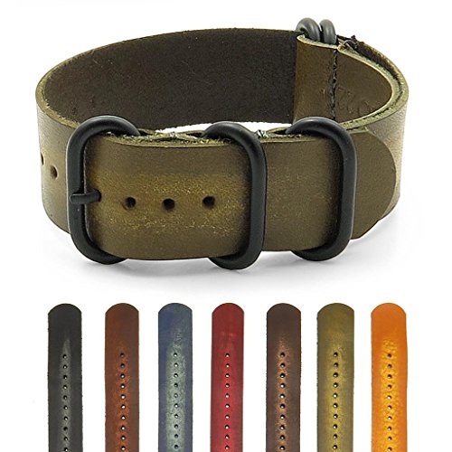 StrapsCo Distressed Vintage Style Leather Watch Band Strap w/ Black Rings