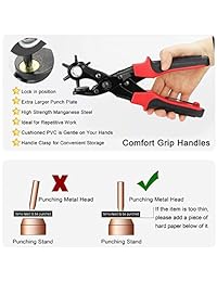 Xubox   Juego de pinzas perforadoras de piel, agujeros redondos perfectos fácilmente, destornillador giratorio profesional con 1 destornillador, 2 platos, perforador de agujeros para cinturón, sillín, correa de reloj, zapato, tela y más