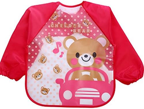 Online Monk Baby Accessories - Sleeved Washable Waterproof Bib Apron for Babies & Kids - Type Bear Car Pink