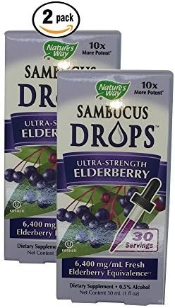 2 pack Natures Way Sambucus Drops Ultra-Strength Elderberry Dietary Supplement 10X more elderberry extract