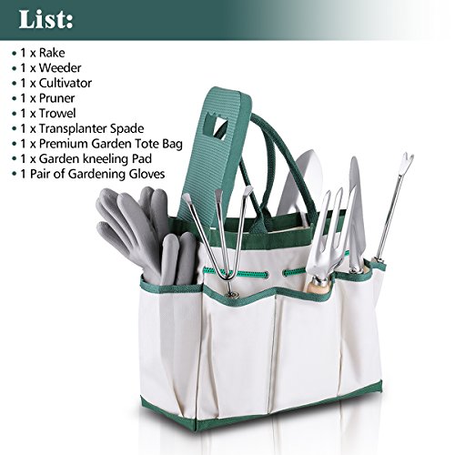 DRILLPRO 9 Piece Garden Tool Set, Gardening Steel Tools All-In-One Tool Bag, Durable Folding Stool, Stainless Steel Hand Tools Kit Bag  - Thumbnail 7