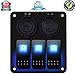 MKING Waterproof 3 Gang Car Marine Boat Rocker Switch Panel with Fuse Dual USB + Power Socket Digital Voltmeter Overload Protection for RV Car Boat (3 Gang)… (B-3GANG-BLUE)
