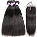 Flady 9A Straight Bundles with Closure Brazilian Remy Human Hair 4 Bundles with Closure(20 22 24 26+18) Weft Hair Extensions Human Hair Sew In