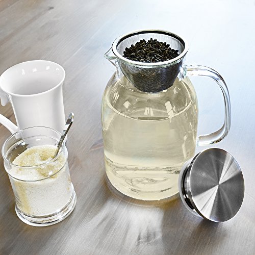 Glass Pitcher With Lid By Golden Spoon: Durable Glass Carafe With Airtight Cap - Microwave And Freezer Safe Borosilicate Glass For Hot And Cold Liquids - Comes With 2 Stirrers And A Strainer (60 oz) - Thumbnail 5
