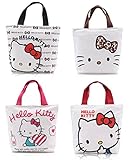 Finex - Set of 2 - Hello Kitty Canvas Zippered Tote with Top Carry Handles - Lunch Box Bag Gym Tote (Random Color)