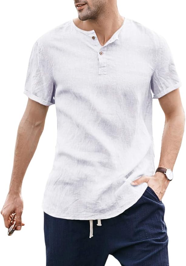 Camisas de manga corta para hombre, de lino, para playa, verano,  informales, sueltas, para yoga: Clothing - Amazon.com