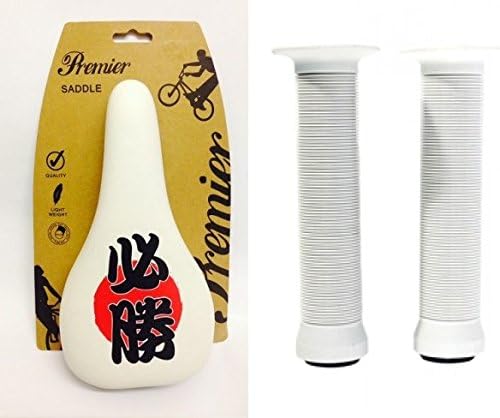 Roaduserdirect Cycle Packages Premier Japanse Victory Logo Victory BMX Saddle & White Krayton Grips Pack