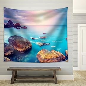 Fantastic Morning Blue Sea Glowing by Sunlight. Dramatic Scene. - Fabric Wall Tapestry Home Decor - 51x60 inches