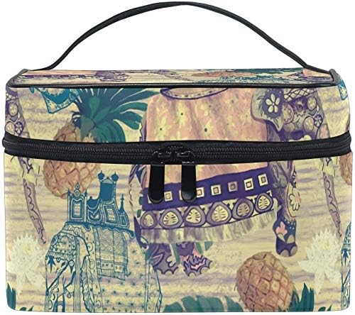 Makeup Bag, Elephant Pineapple Funny Print Cosmetic Toiletry Storage Organiser Large Travel Handle Personalised Pouch with Compartments for Teenage Girl Women Lady
