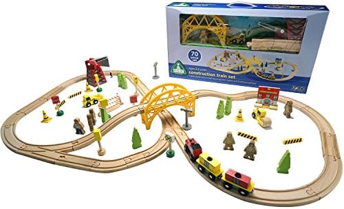 Moombike Wooden Train Set - 70 PCS Wooden Train Tracks, Magnetic Train Cars and Accessories Toy for Kids and Toddlers, Compatible with All Major Brands including Thomas