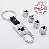 US85 Chrome Mickey Car Wheel Tyre Tire Metal Alloy Stem Valve Cap & Keychain Set