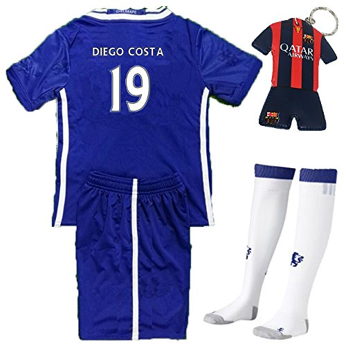 FC FirstClass 2016/2017 Football Soccer Kit Chelsea #19 DIEGO COSTA Home Jersey & Shorts & Socks & Key Chain Kids 3-12 Yrs (11-12 years)