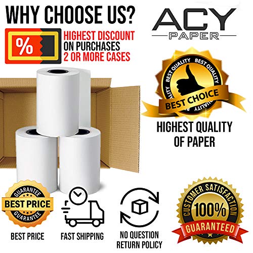 ACYPAPER, 2 1/4" x 50' Thermal Paper Rolls | CC Receipt, POS Paper | Vx520, Ingenico ICT220, FD400 and Much More (50 Rolls)