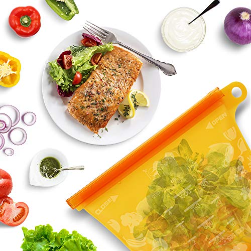 Leson Reusable Food Bags Silicone Food Storage Containers Versatile Cooking Bags Preservation Airtight Seal Bags for Freeze Steam Heat Microwave Fruits Vegetables Meat Milk (4 Packs) - Thumbnail 2