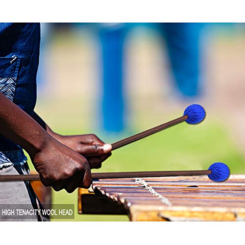 ONEST Marimba Mallets 1 Pair Medium Hard Yarn Head Marimba Mallets and 1 Pair Rubber Mallets Sticks with Wood Handle for Percussion Bell Glockenspiel