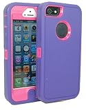 BeautyChase(TM) Iphone 5/Iphone 5S Defender Body Armor Case Purple on Pink Comparable to Otterbox Defender Series