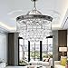 COLORLED Ceiling Flush Mounted Light Kit Crystal Silver Drawing Retractable 42-Inch Ceiling Fan for Living Room Bedroom Restaurant Three Color Changing Fan Chandelier Lighting